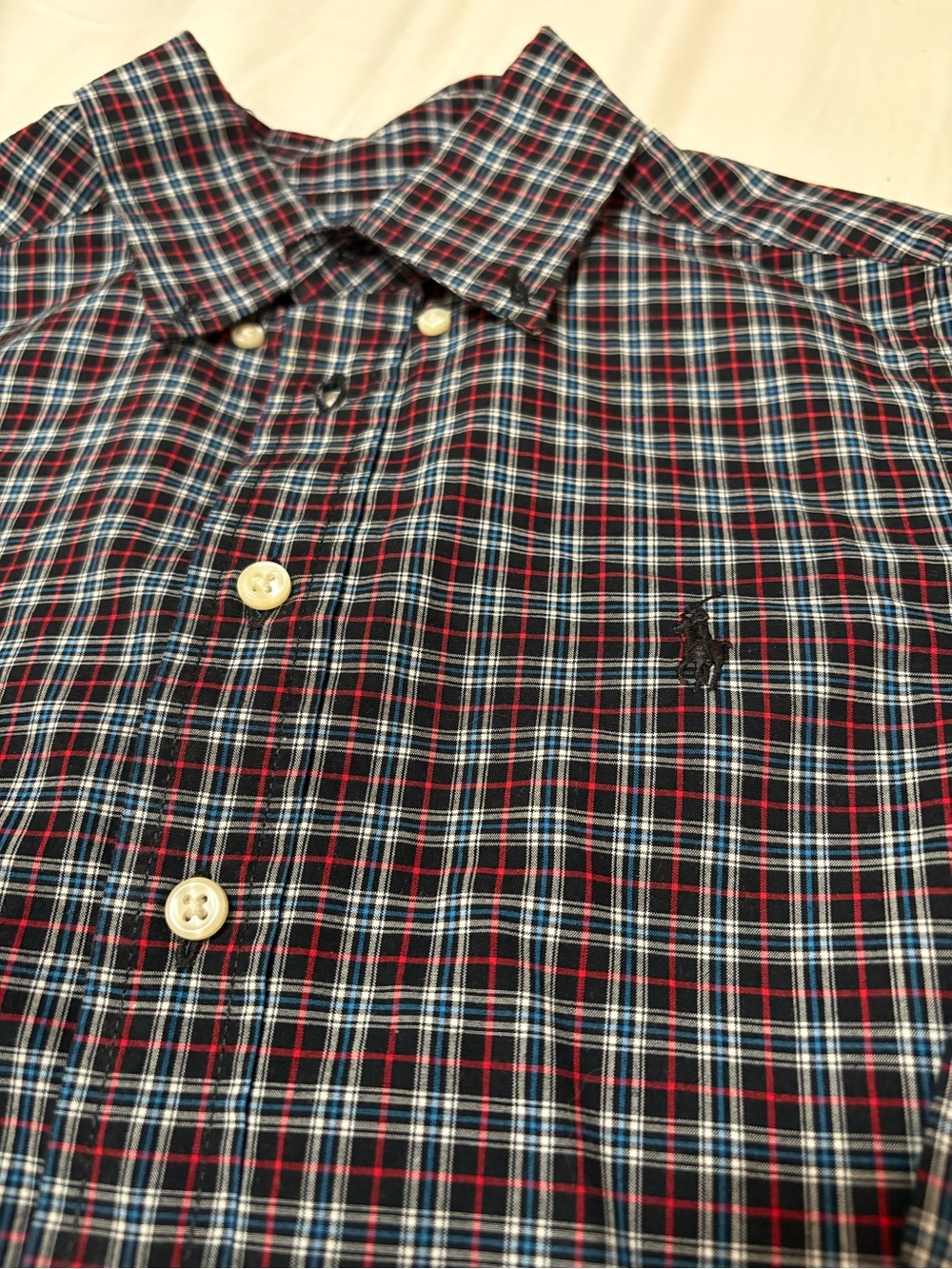 Ralph Lauren Boy’s Black Blue Red Plaid Button-Down Shirt 8 - Picture 2 of 3